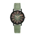 Close-up of green gradient dial with rose gold numerals and textured leather watch strap - Watch Only / Green