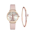 Women's rose gold quartz watch with pink leather strap and Eiffel Tower dial set - Pink + Bracelet