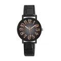 Detail of black leather watch strap with crocodile pattern and rose gold numerals - Watch Only / Black
