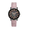 Women's quartz watch with black dial, rose gold numbers, and pink crocodile strap - Watch Only / Pink