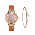 Bohemian women's watch set with brown leather strap and rose gold deer dial - Orange Watch And Bracelet