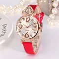 Women's rose gold quartz watch with red leather strap and heart-shaped rhinestone dial - Rose Red