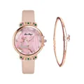 Detail of pink leather watch with multi-colored crystals, deer dial and star bracelet - Pink + Bracelet
