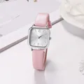 Orologio vintage quadrato da donna con cinturino in pelle rosa e cassa in argento - Rosa