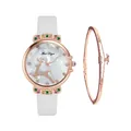 Elegant bohemian women's quartz watch and rhinestone bracelet set with reindeer motif - White + Bracelet