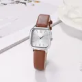 Orologio piccolo quadrato al quarzo da donna con cinturino in pelle marrone e quadrante argento - Marrone