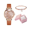 Bohemian women's watch with colorful rhinestones and deer pattern in a gift set - Orange Watch Bracelet Box Set
