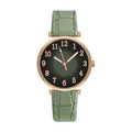 Detailed macro view of green leather watch strap with elegant crocodile skin texture - Watch Only / Green