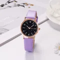Modische Damen-Sternenhimmel-Uhr mit lila Lederarmband und roségoldenem Metallgehäuse - Lila