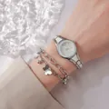 Set orologio da donna argento con quadrante a quadrifoglio e bracciale con farfalla - Orologio E Braccialetto