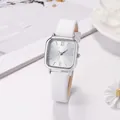 Orologio al quarzo quadrato minimalista con cassa in argento e cinturino in pelle bianca - Bianco