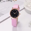 Women's starry sky watch with pink leather strap and rose gold case on white background - Pink