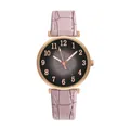 Detail of pink leaf pattern dial watch with rose gold case and leather strap texture - Watch Only / Pink