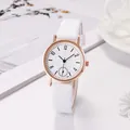 Fashionable women's quartz watch with white leather strap and rose gold floral textured dial - White