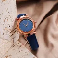Elegant roségouden horloge met sterrenblauwe wijzerplaat en matte leren band op zijde - Nr.2 (Donkerblauw)
