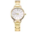 Minimalist women's gold quartz watch with white dial and classic stainless steel strap - Gold