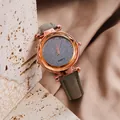 Starry sky dameshorloge met roségouden bezel en grijze matte wijzerplaat met stras - Nr.4 Grijs