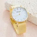 Fashionable gold mesh strap watch with a minimalist white dial for women in a luxury style - Gold Strap White Dial (No. 8)