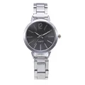 Sleek silver quartz watch with a dark grey dial and stainless steel link band for women - Silver Case Black Dial