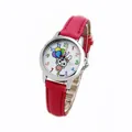 Detail of rose red strap and cartoon rabbit dial on a children's quartz wristwatch - Rose Red