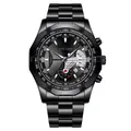 VIKABO schwarze Metall Business Chronograph Uhr mit Stahlarmband und Datumsanzeige - Schwarzes Gehäuse Schwarzes Zifferblatt