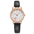 Women's quartz watch with rose gold cat ear case and black leather strap featuring a cat dial - Black