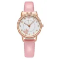 Cute pink leather cat watch for women with rose gold ears and luminous hands - Pink