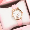 Close-up of pink cat-ear quartz watch and gift box with rose gold metal case for women - Pink Watch Only