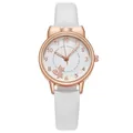 Rose gold cat-ear watch with white leather strap and cute cat dial for women - White