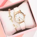 Set orologio con orecchie di gatto e bracciale stella luna in scatola regalo - Bianco con bracciale e scatola