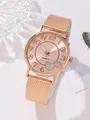 Montre quartz femme or rose avec cadran à motif cœur et bracelet élégant en maille - Or rose
