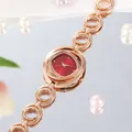 Elegant rose gold hollow chain watch featuring a vibrant red cushion-shaped dial for women - Rose Gold Case Red Dial