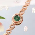 Elegant rose gold hollow bracelet watch with a vintage green dial and luxury rhinestones - Rose Gold Case Green Dial