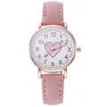 Elegant women's quartz watch with pink frosted leather strap and heart patterned dial - Pink