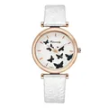 Detail shot of the white leather strap with lace texture and rose gold butterfly watch case - White