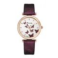 Close-up of Rinnandy quartz watch dial with butterfly pattern and embossed purple strap - Purple