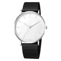 Minimalist quartz watch with silver case, white dial, and black mesh steel band - Black Mesh Strap Silver Case White Dial