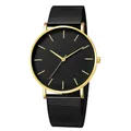 Minimalist quartz watch featuring a black dial, gold case, and black mesh steel band - Black Mesh Strap Gold Case Black Dial Gold Hands