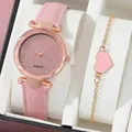 Damenuhr in Roségold mit rosa Glitzer-Zifferblatt und passendem Herz-Anhänger-Armband - Rosa