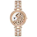 Reloj de lujo para mujer en oro rosa con esfera de cabeza de leopardo y cristales - Rosa oro