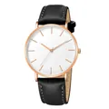 Minimalist quartz watch with rose gold case, white dial and black leather strap - Black Leather Band Rose Gold Case White Dial