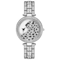 Reloj de cuarzo plateado para mujer con esfera de leopardo de cristal y brazalete de strass - Plateado