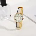 Minimalist quartz watch for women with colorful nylon strap and rose gold round dial - Off White