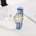 Minimalist gold alloy watch with cream dial and blue-white striped nylon strap - Sky Blue
