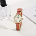 Women's minimalist gold watch with cream dial and striped nylon NATO strap - Red
