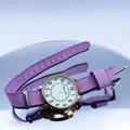 Women's quartz watch with rose gold case and purple striped nylon NATO strap - Pink