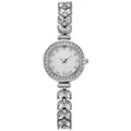 Elegant silver quartz watch for women with crystal bezel and leaf-shaped bracelet strap - Silver