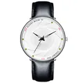 Luminous men's quartz watch with black leather strap and silver camera shutter dial - Leather Strap White Dial