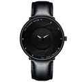Men's quartz watch with black leather strap and luminous camera shutter dial design - Leather Strap Black Hands