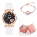 Montre à quartz pour femme avec cadran cœur, bracelet or rose et coffret cadeau - Blanc Montre et Bracelet Avec Boîte Cadeau (CC103)